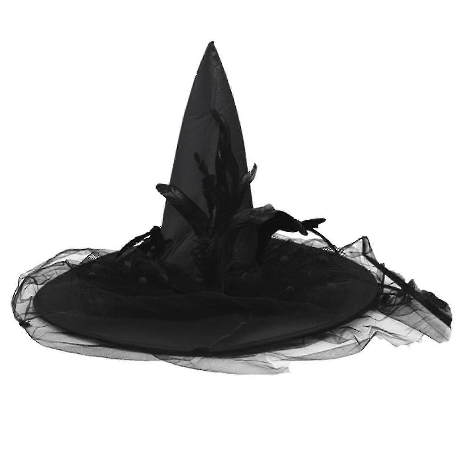 Black Halloween Witch Hat with Feather Compatible with Creative Lace Pointed Cap