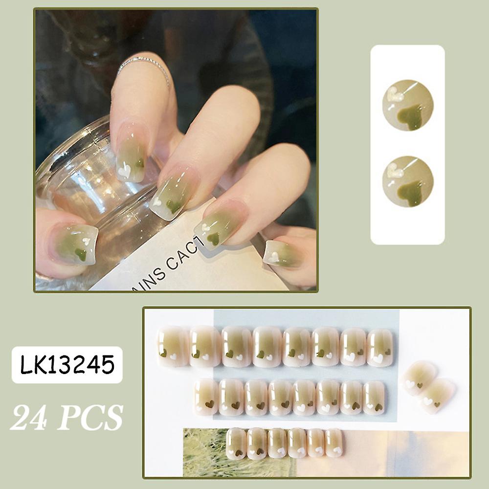 French Style Heart Printed Square Fake Nails With Harmless And Smooth Edge Nails