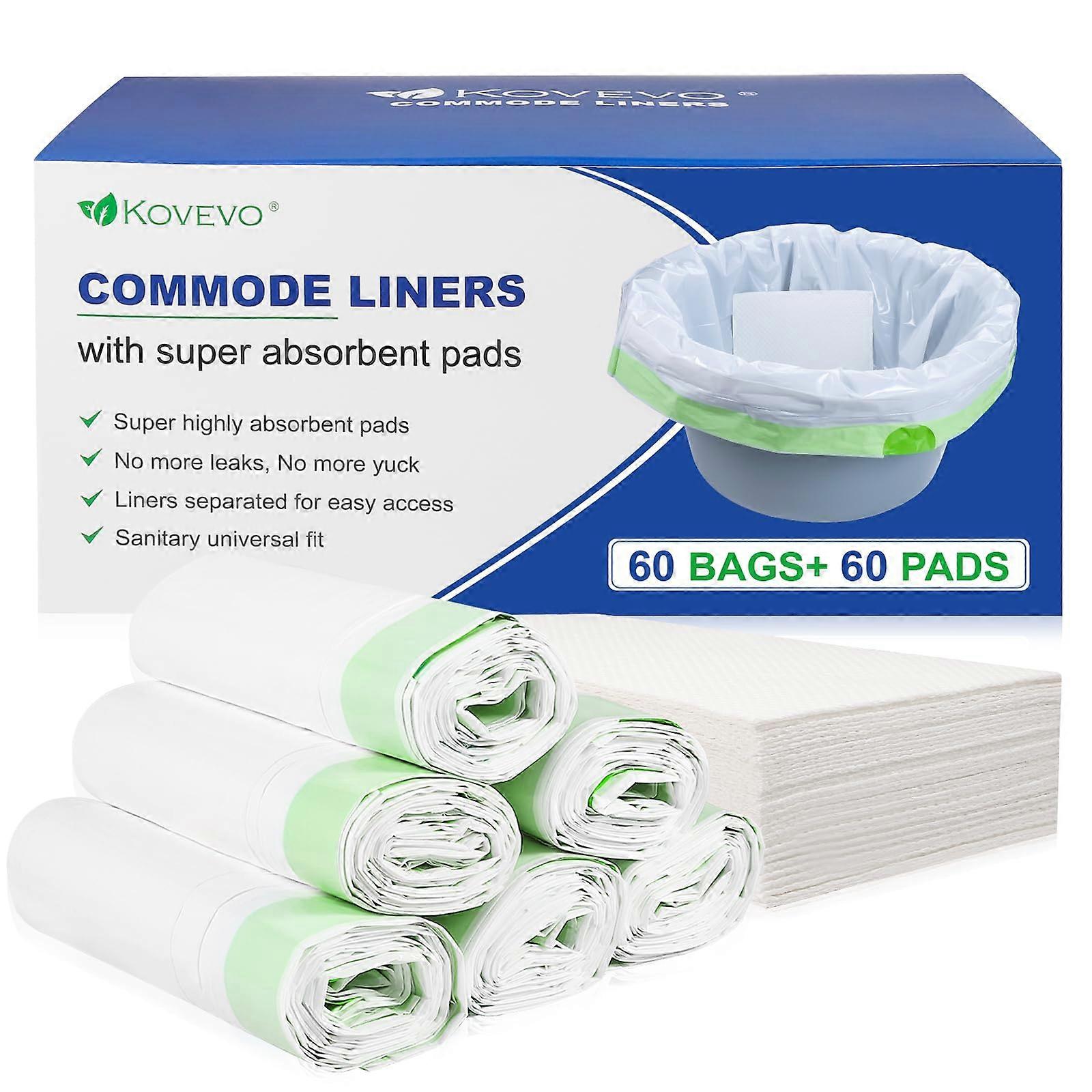 60 Pack Commode Liners with  Absorbency Pads, LeakResistant Bedside Commode Liners for Easy Cleanup