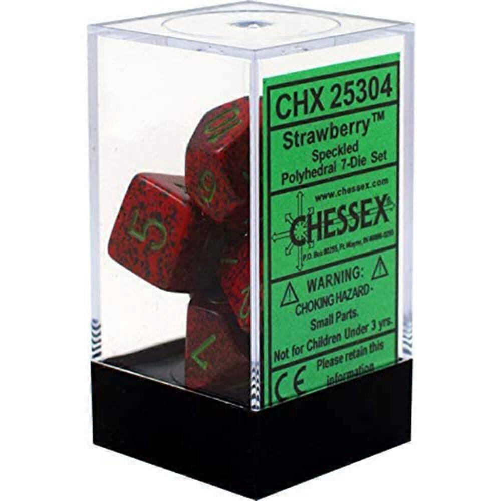STRAWBERRY Sharp-edged Unique D7 Die Set Dice Speckled Polydheral (7 Dice)