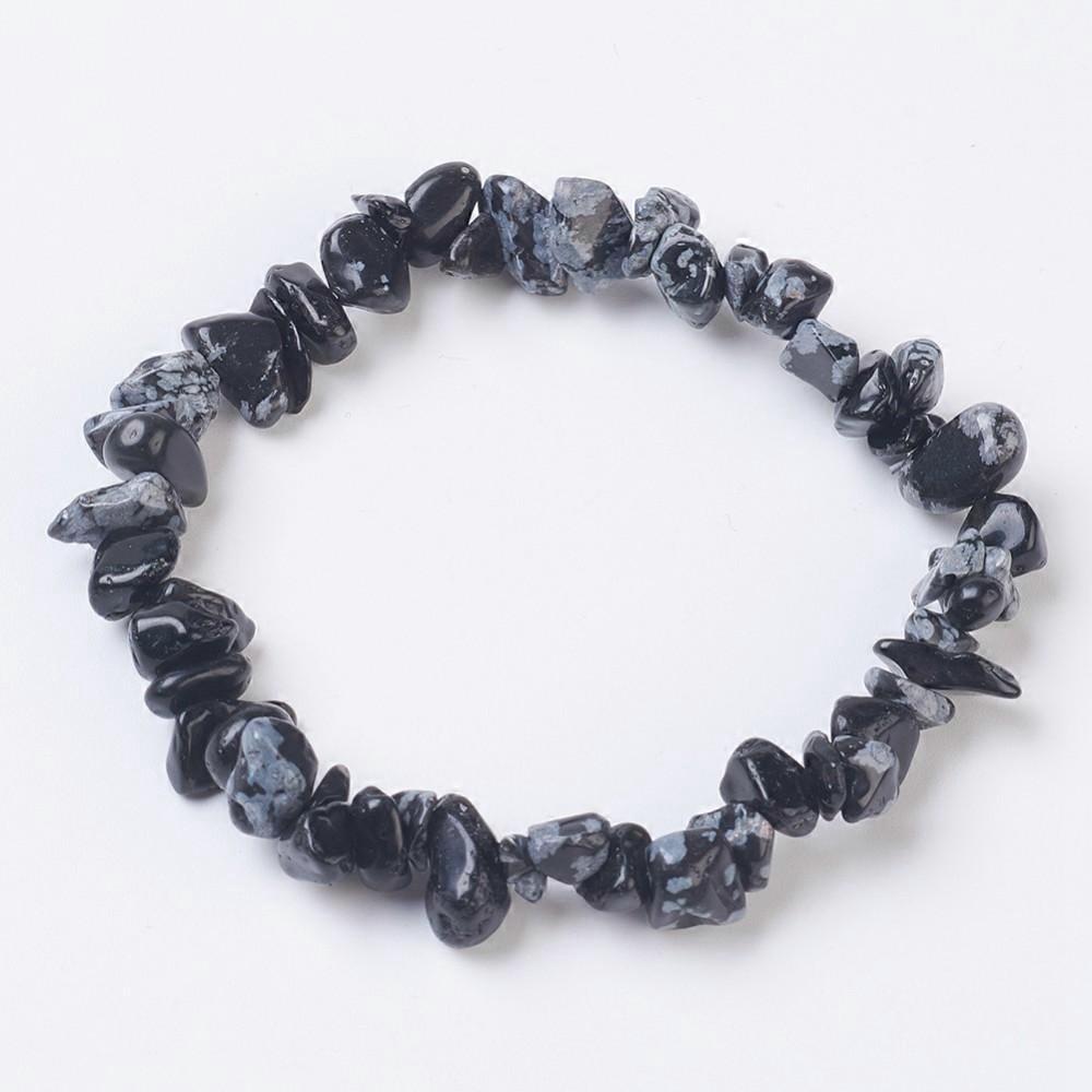 30pcs  Snowflake Obsidian Stretch Bracelets Nuggets 2-1/8 inch(5.5cm)