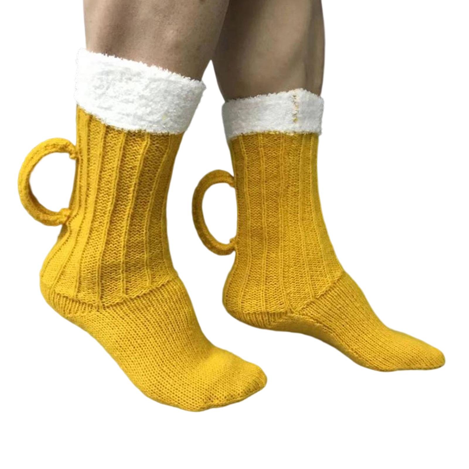 Funny Crochet Beer Mug Socks High Elastic Knitting Mid-tube Socking Moisture Wi