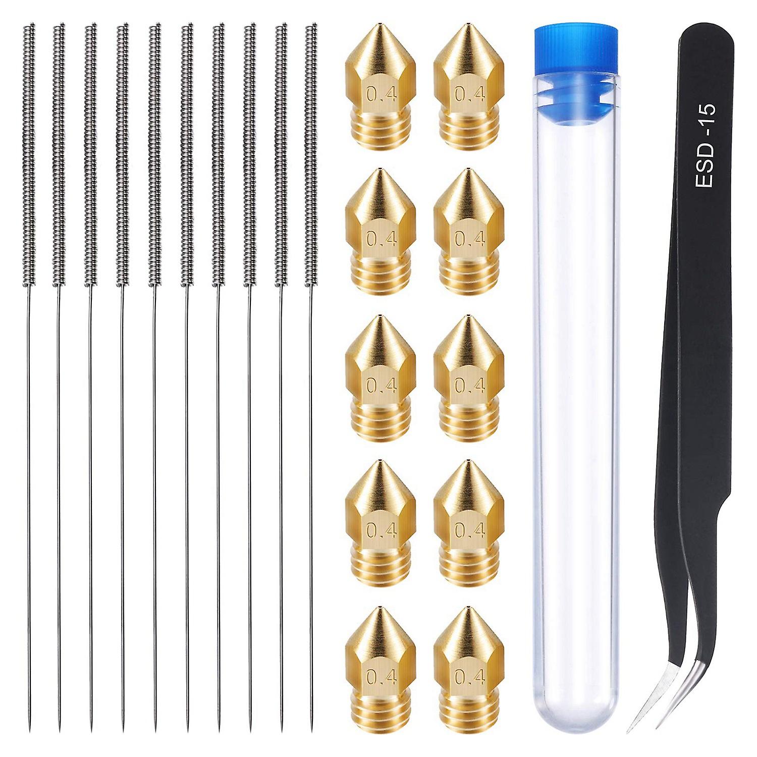 21 Pieces and Cleaning Kit 0.4 Mm Mk8 Nozzles 0.4 Mm Needles and 1 Pack Tweezers Tool Kit Stainless