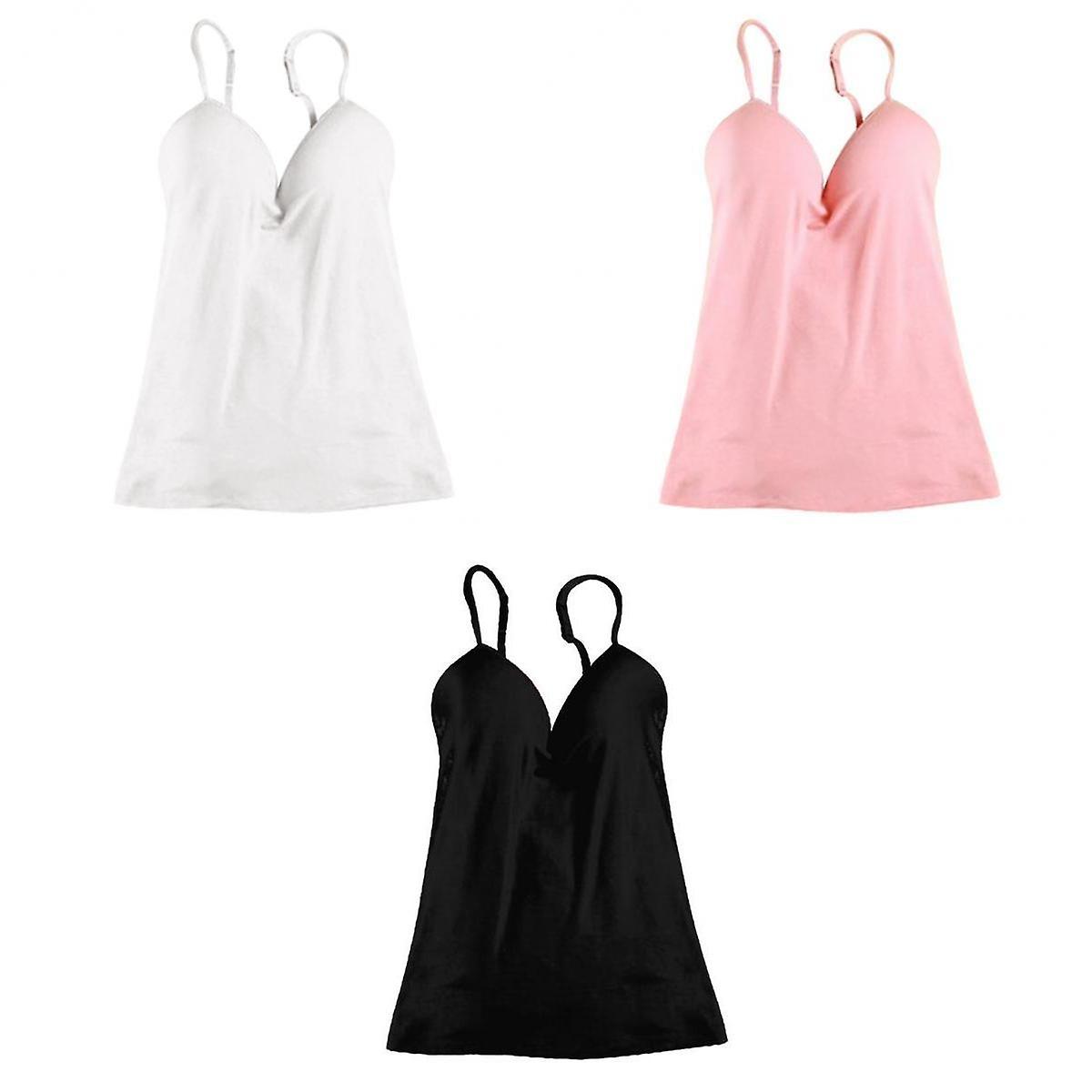3 Pieces Womens Adjustable Strap Built In Bra Tank Tops Camisole