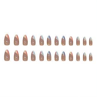 Colorful Gradient Almond Fake Nails Reusable Wearable Medium Nails For Fingernail Diy At Home