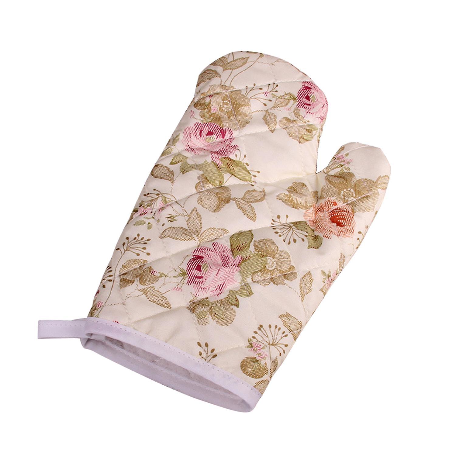 1Pc Oven Mitt Soft Texture Polyester Floral Printed Microwave Glove Baking Accessories