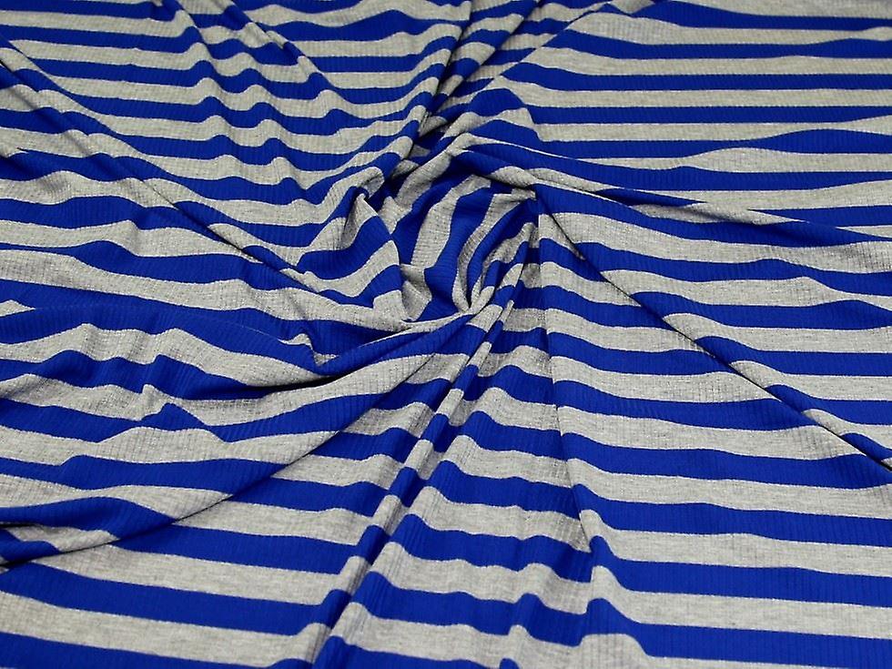 Minerva Rayon Rib Stretch Knit Fabric Royal & Grey - per metre