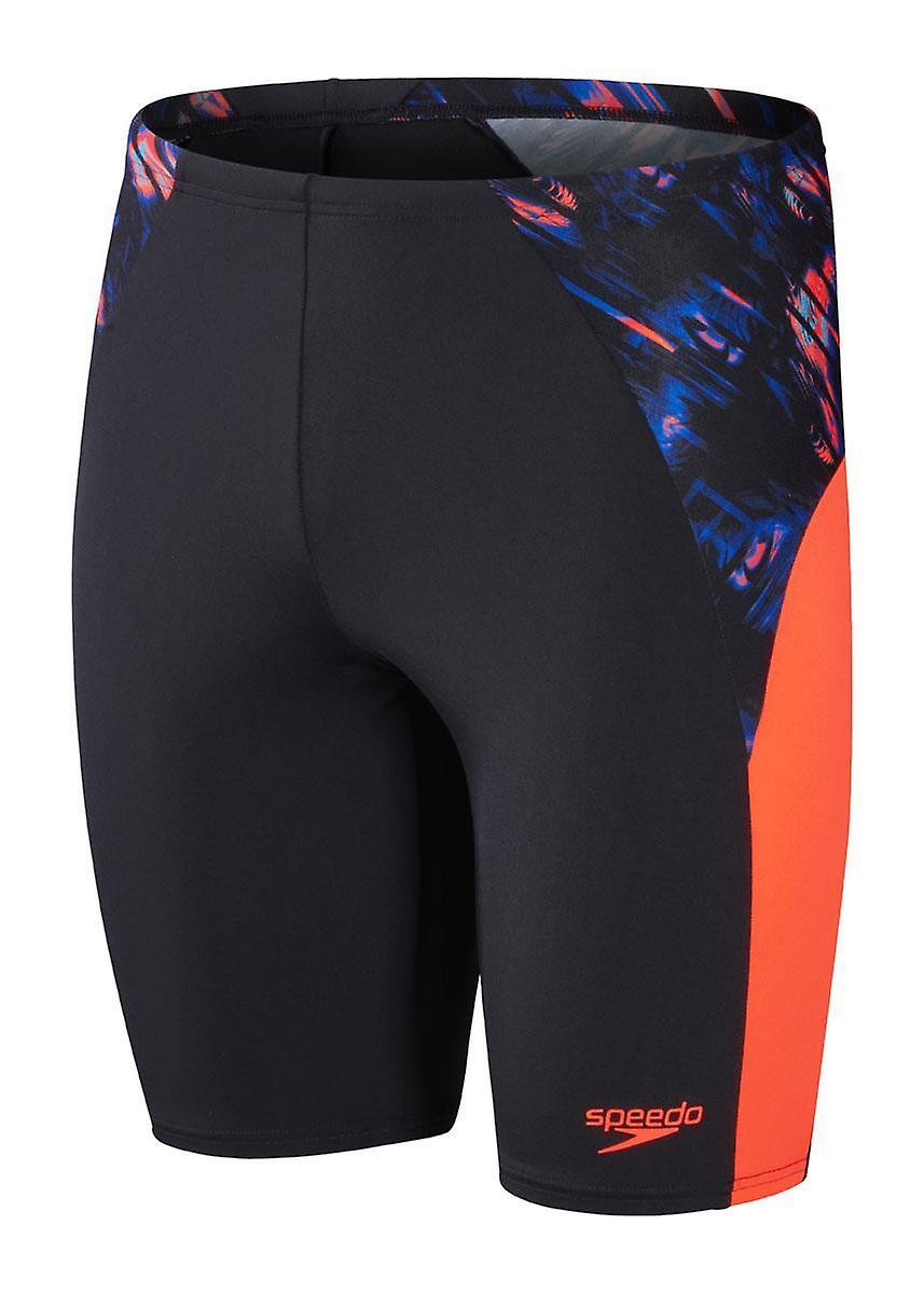 Speedo ECO END+ 拼接游泳泳衣 - 黑色/真钴/Volanic 橙色/高超音速蓝 - 男装