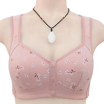 Simple Front Buttons Bra with Printed Soft Skin-friendly Underwear for Elderly Women