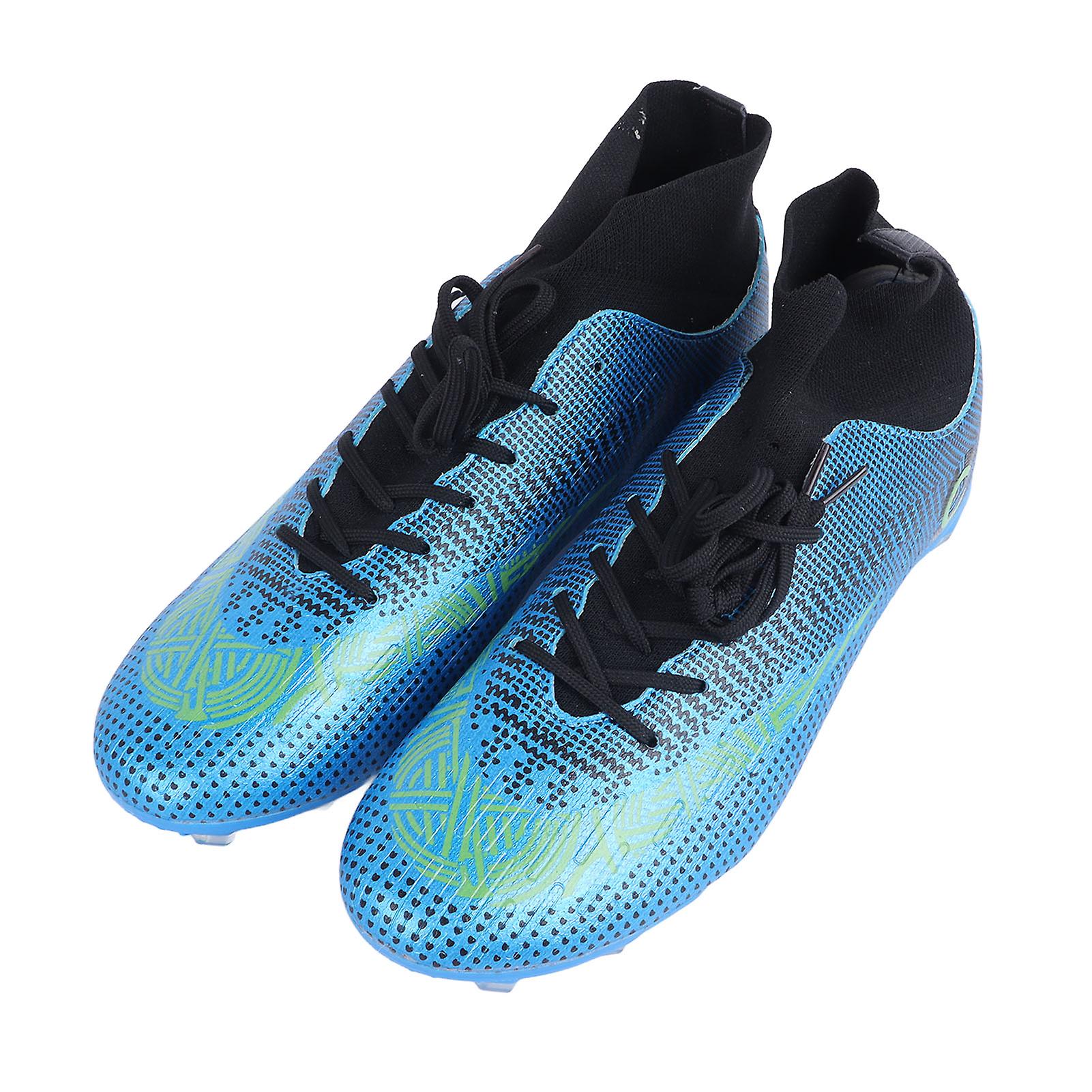 Chaussures de football montantes à lacets pour homme et femme, idéales pour les compétitions et l'entraînement, bleu roi (pointes), pointure 43