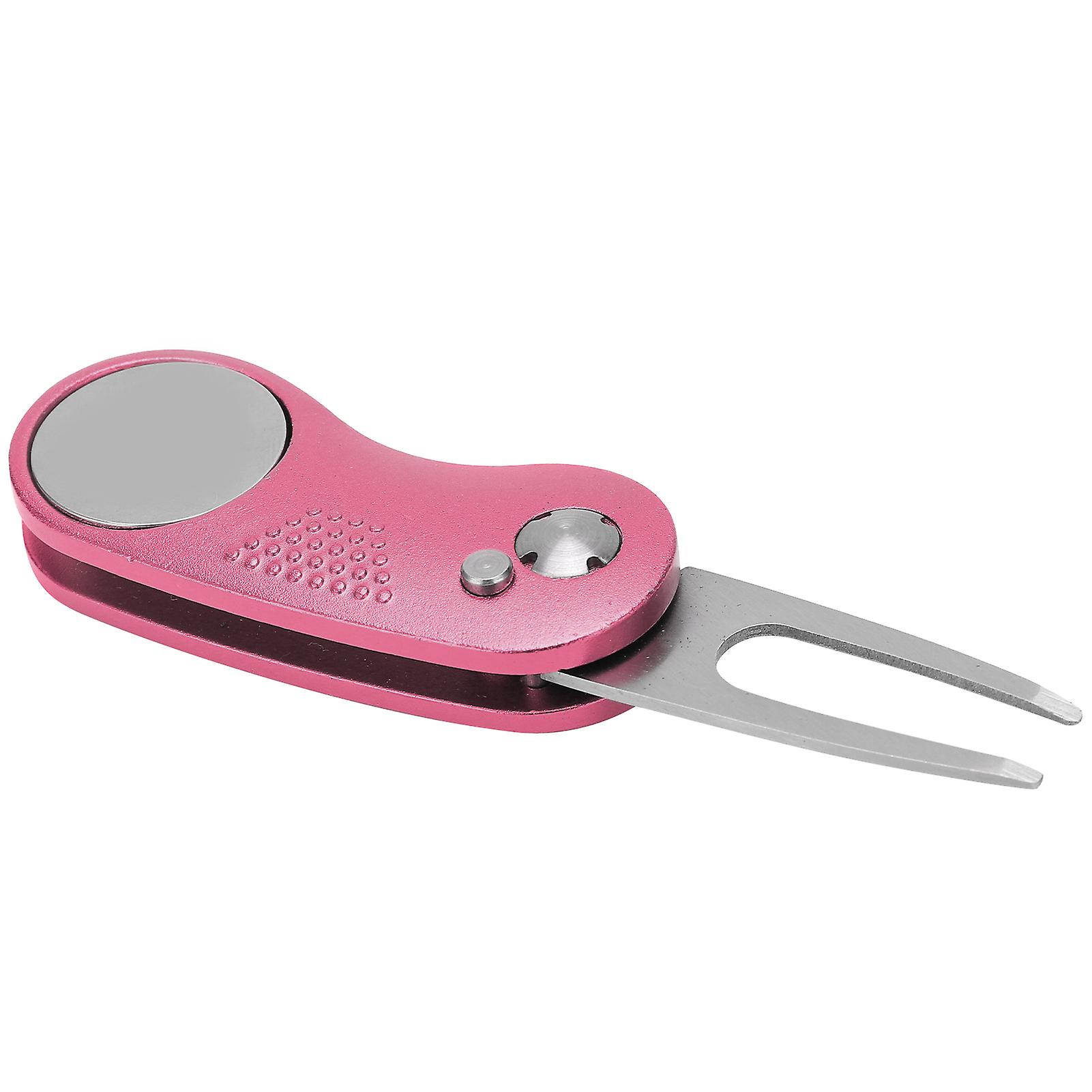 Stainless Steel Aluminium Handle Golf Pitchfork Automatic Spring Foldable FittingsPink