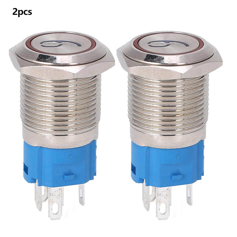 2PCS 16mm Red LED Flat Head Push Button Switch, Self-Reset, '6' & '9', 3-6VDC