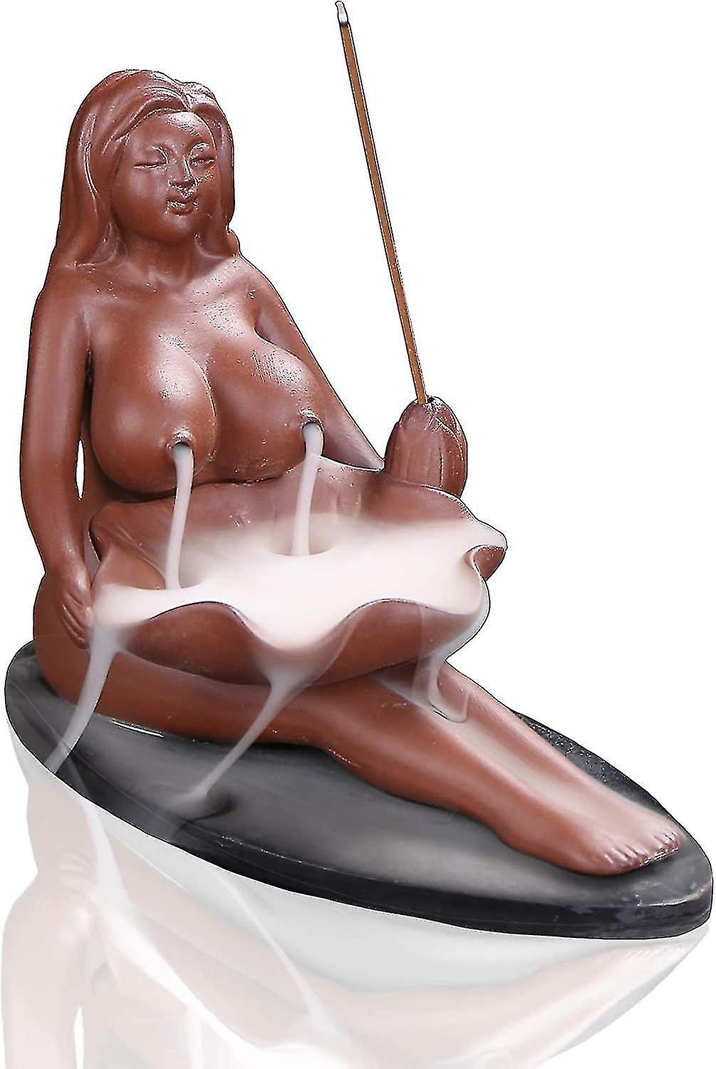 Red Ceramic Maid Handmade Waterfall Backflow Incense Holder