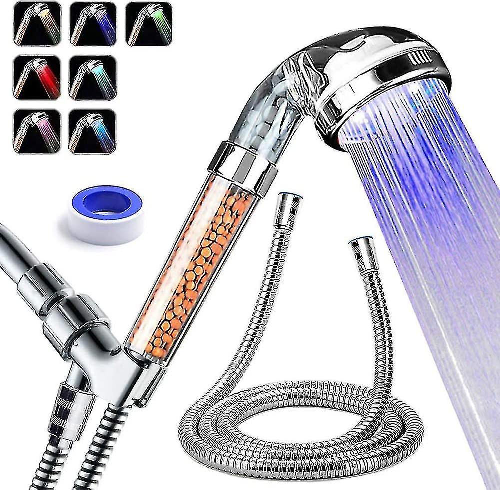 High-Pressure Filter Handheld LED Shower Head with Hose, Arm Bracket