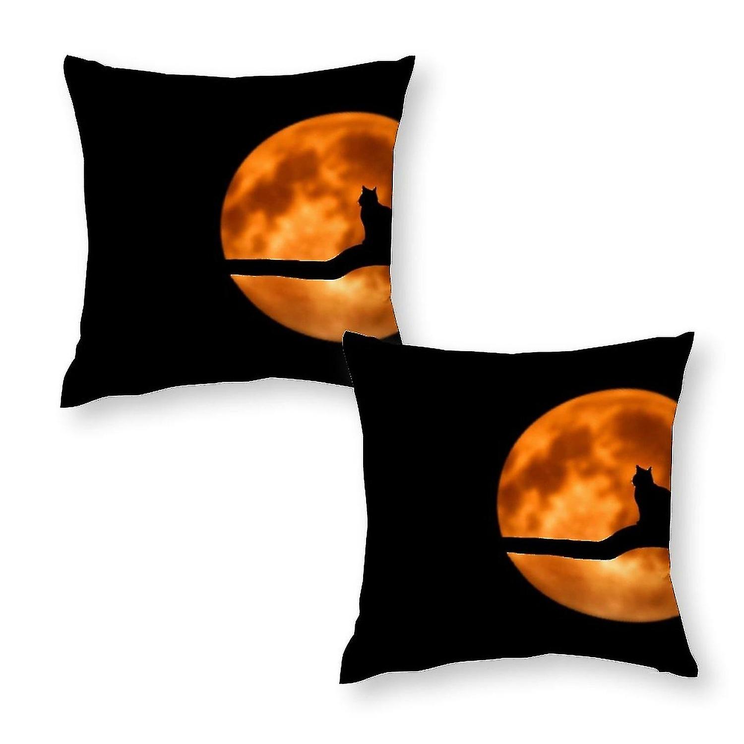 Full Moon Cat Photography Print Pillowcase