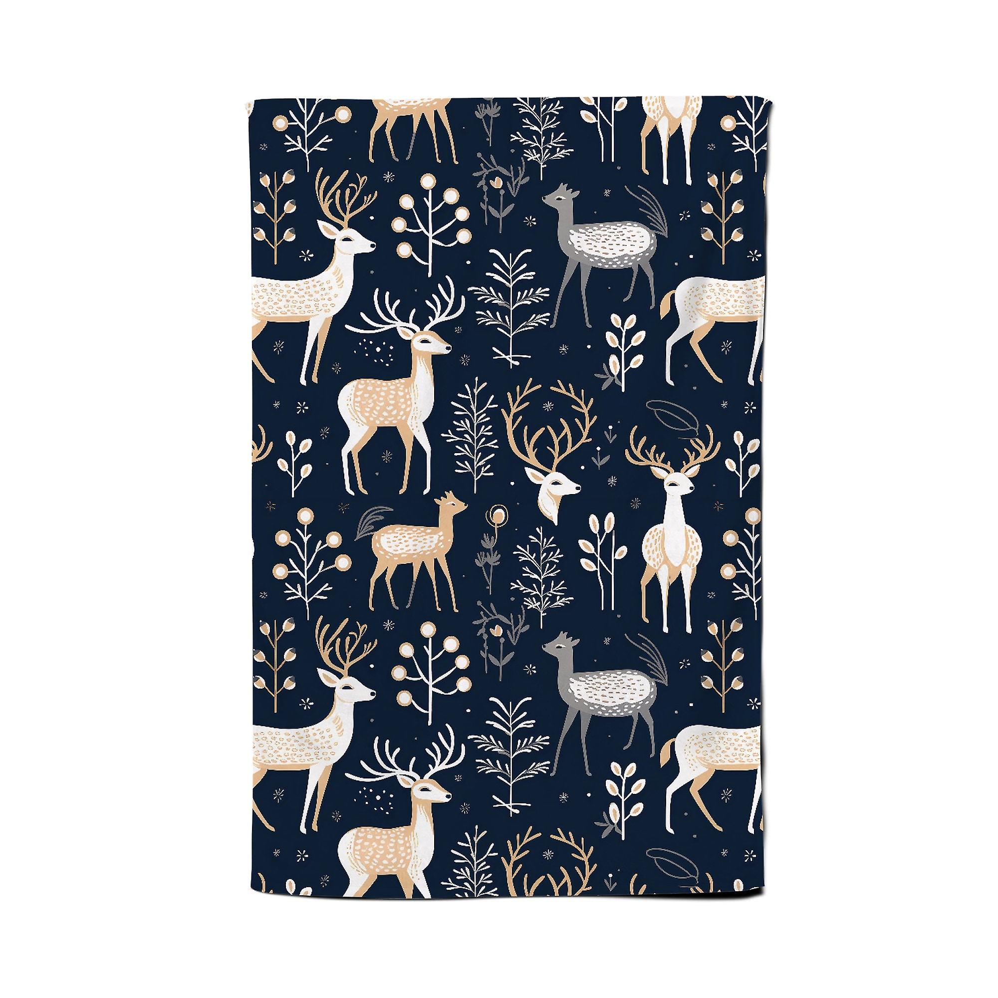 Reindeer, Whimsical, Illustration Pattern Tea Towel