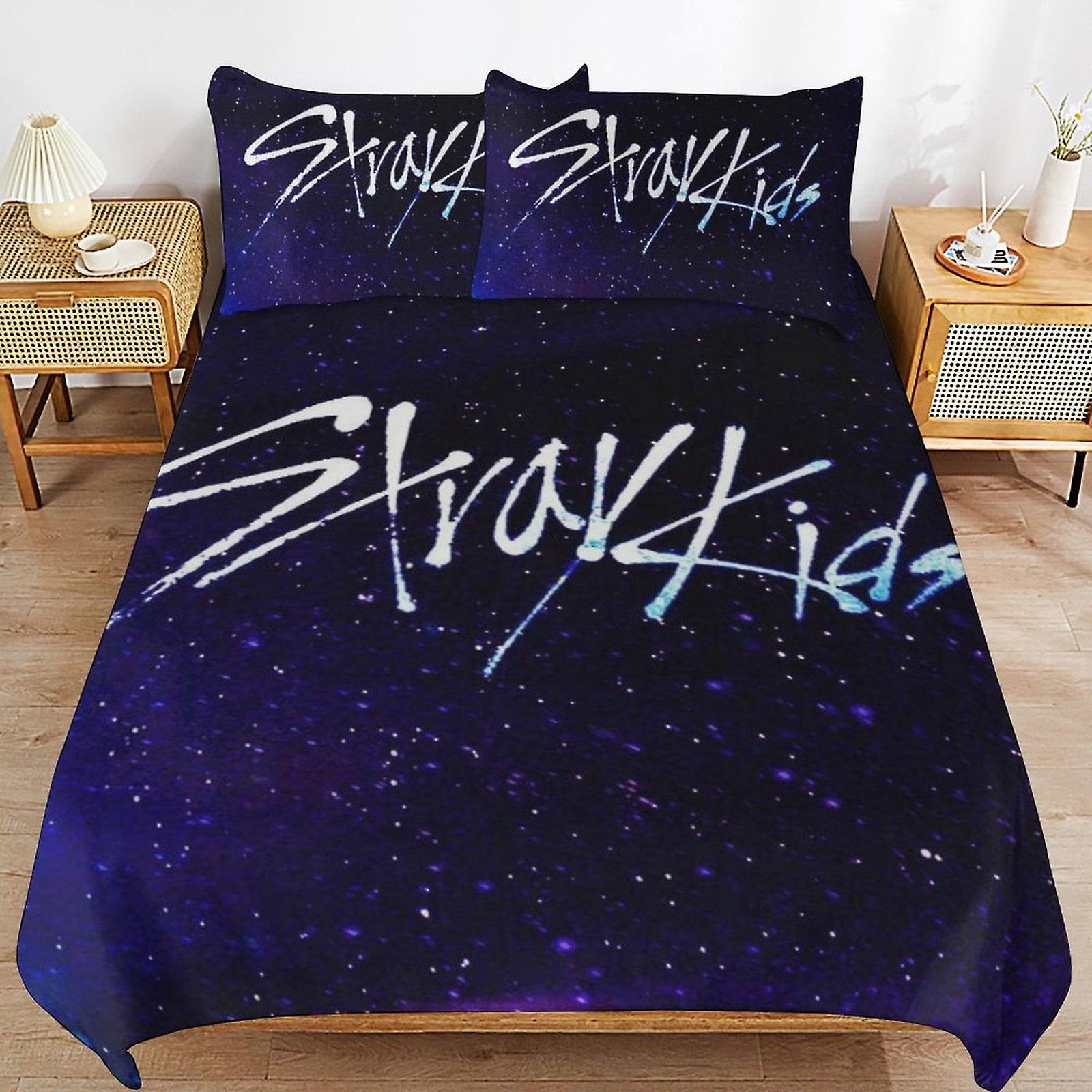 Kpop Stray Barnsäng Påslakan Mikrofiber Sängkläder Uppsättningar 3D-tryckta lätta 3-delade täcken, 1 påslakan och 2 kudde Shams för barn pojkar 
