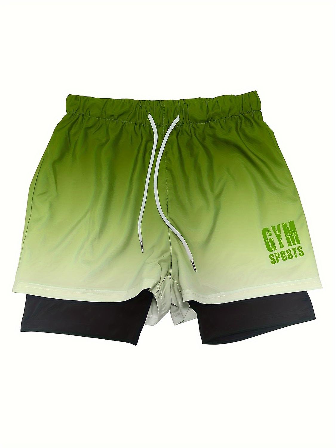 2-in-1 Double Layer Shorts With Inner Zipper Pocket Men s Fashion Gradient Stretch Sports Shorts For