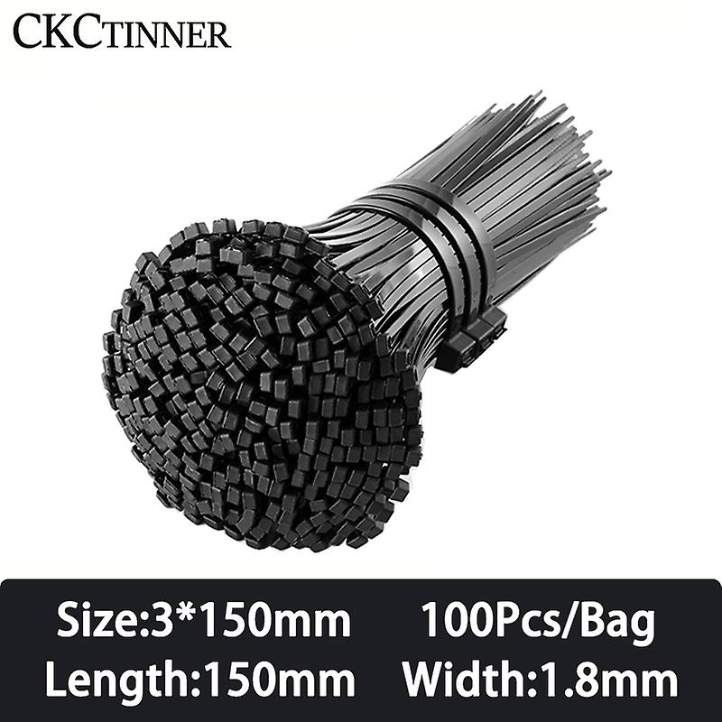 100pcs Self-locking Plastic Nylon Tie Black Organizer Fastener Cable 3*80mm/3*100mm/3*200mm/4*200mm 4*300 Loop Wire Wrap