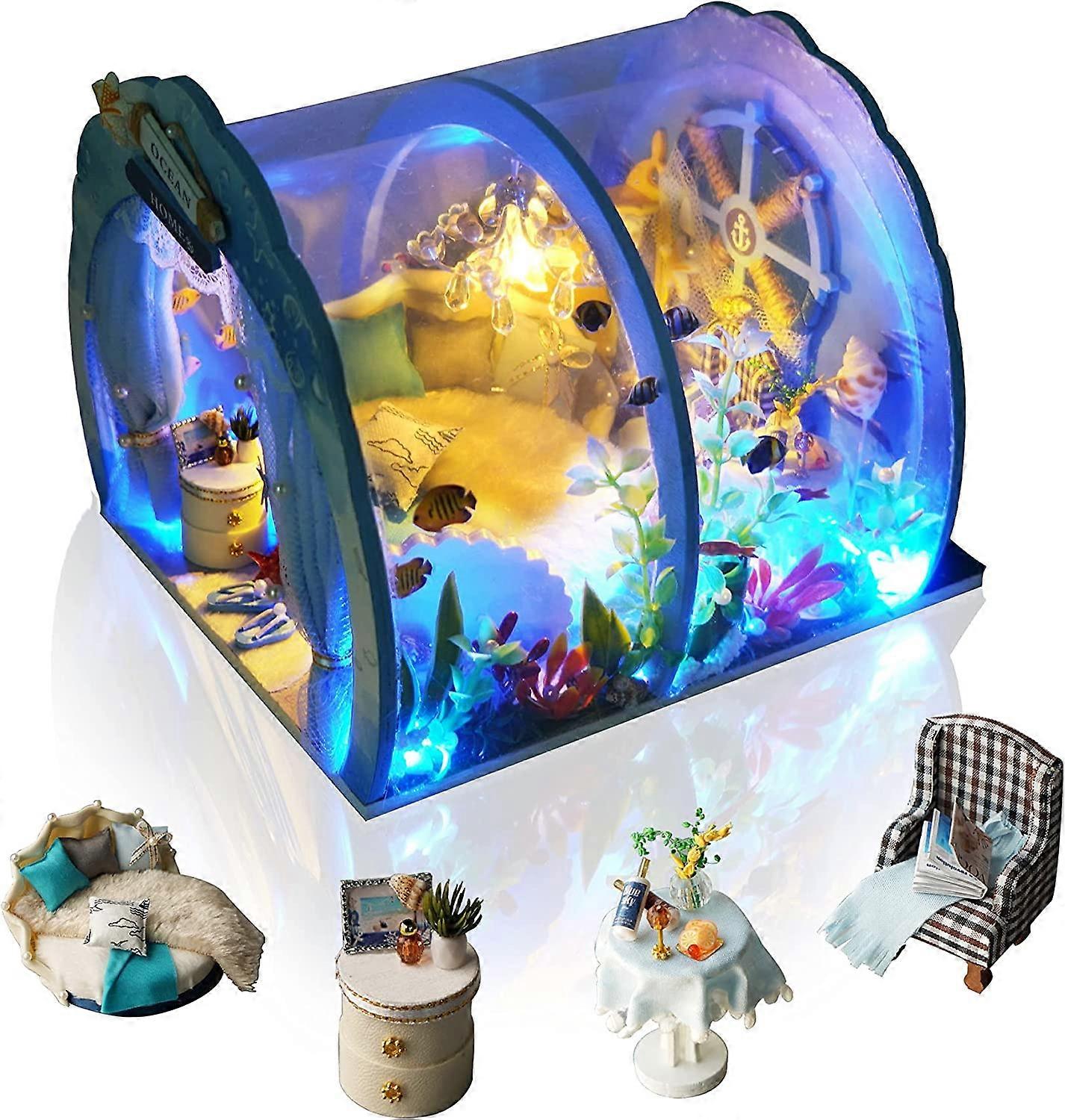 Miniature Ocean House to Build DIY Wooden Miniature Doll House in Kit with Furniture and Tools, DIY Craft Gift, Words from the Sea