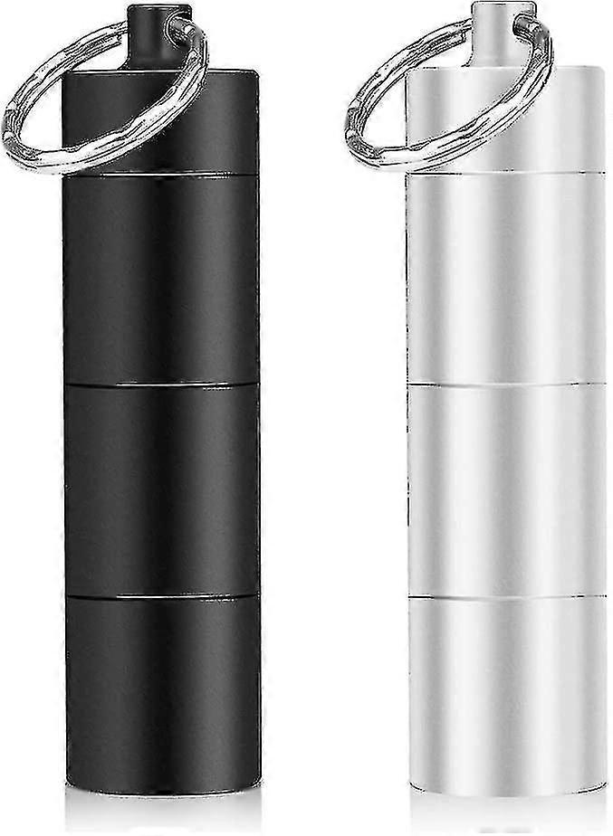 2 Pack Pill Box Key Ring With 3 Divisible Comments, Pill Box For On The Go