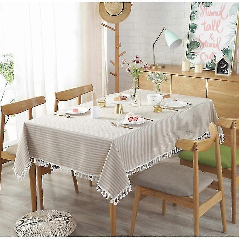 Tablecloths Dining Tablecloth Rectangle Cotton Linen Stripe Print Table Tassels Home Kitchen Table