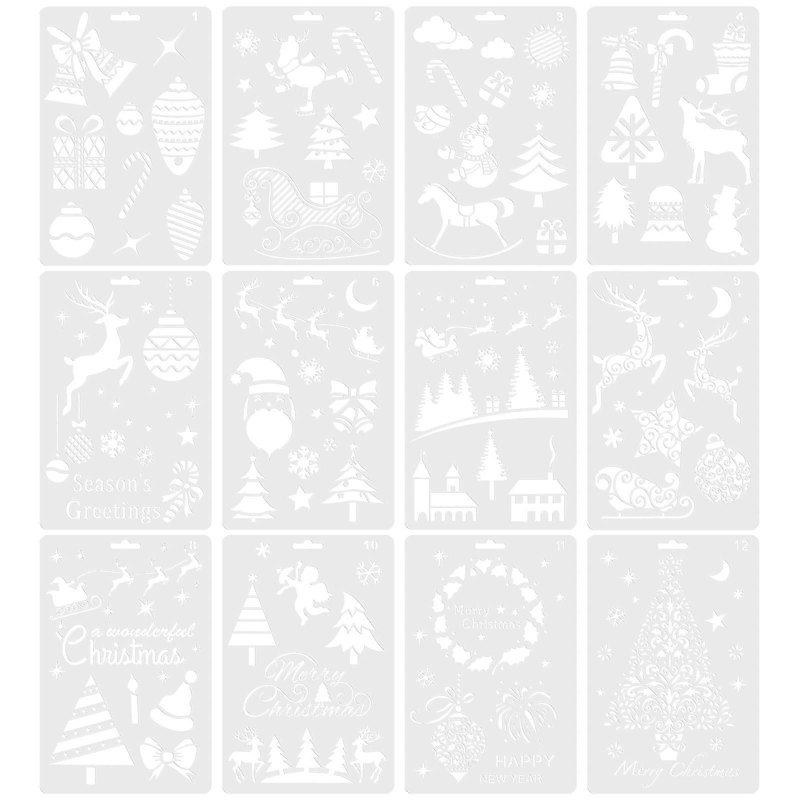 12pcs Christmas Drawing Painting Stencils for Walls Painting Scrapbooking Stamp Album Decor Embossing Paper Template