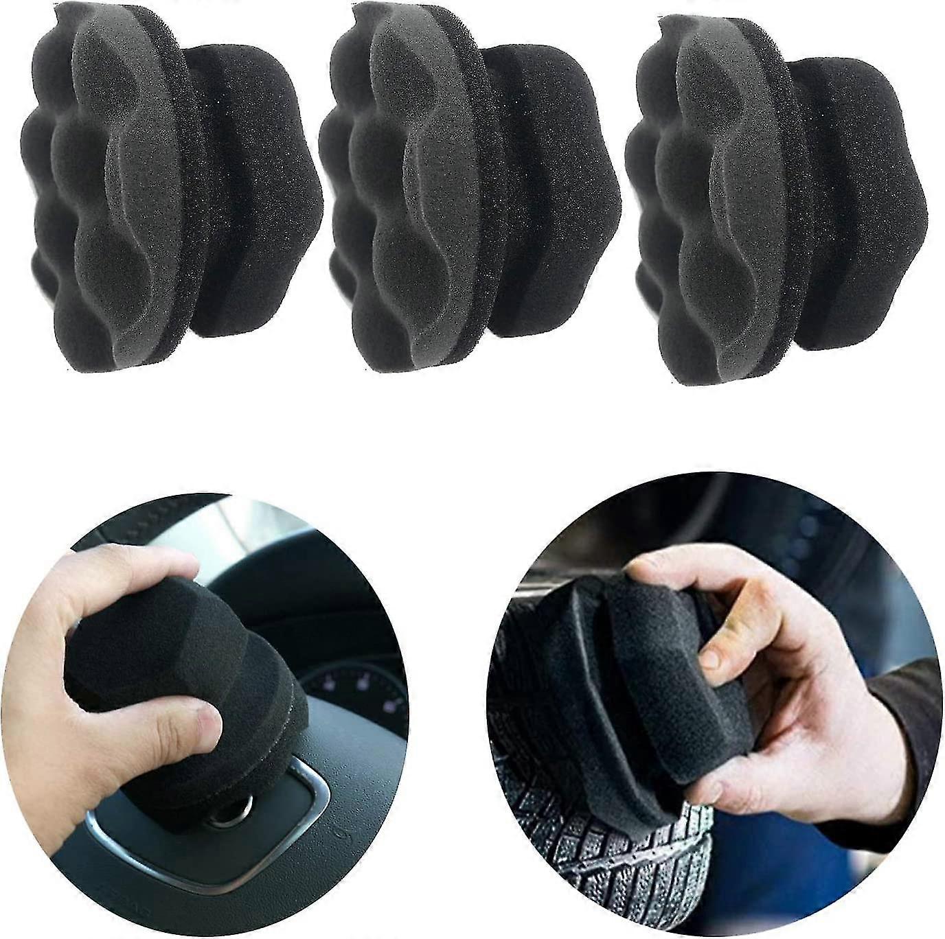 3pcs Tire Dressing Applicator, Tire Shine Applicator Dressing Pad With Hex Grip Design, Reusable Tire Cleaner Sponge For Tire Detailing