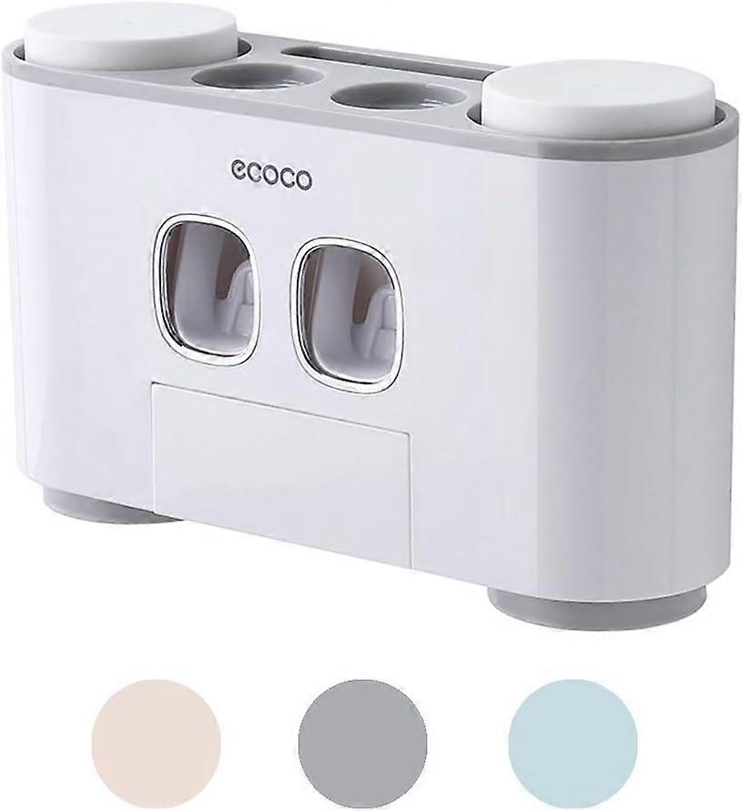 Toothbrush Holder Multifunctional Set Wall Mounted Automatic Toothpaste Dispenser Kit with 5 Toothbrush Slots 4 Cups Squeezer