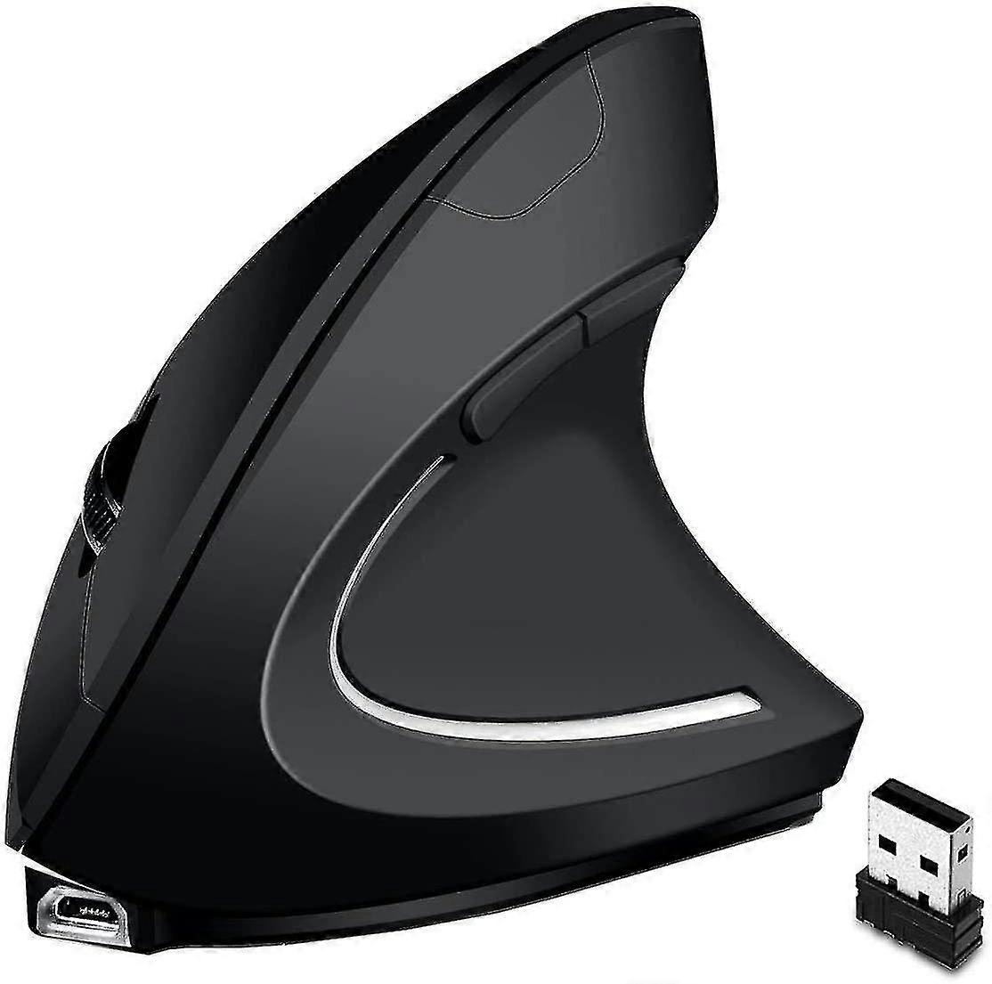 Ergonomic Vertical Wireless Mouse, Rechargeable Optical Mouse, 2.4g Bluetooth/usb 6-button Mouse Black