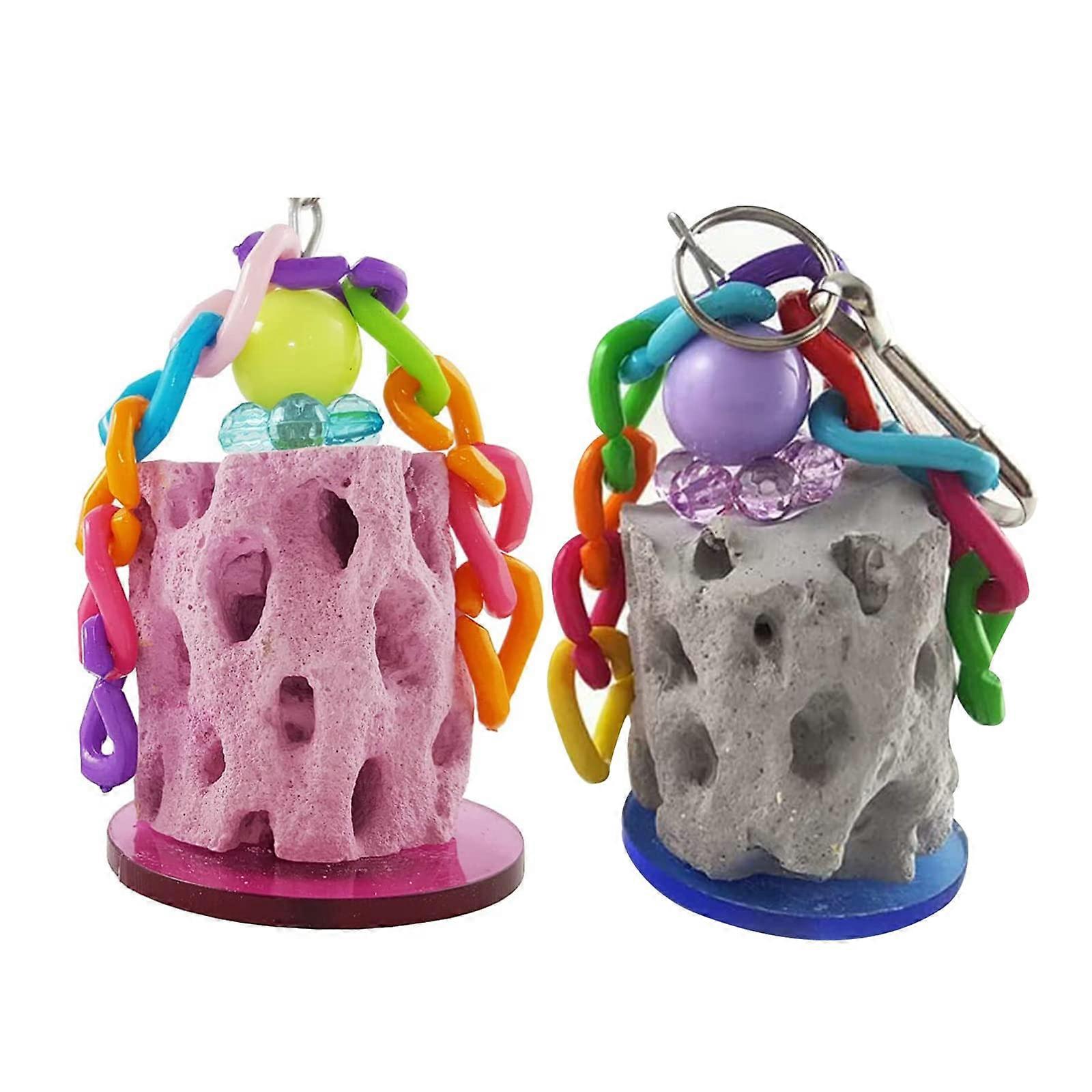 LINJOU 2 Pcs Parrot Chew Toys Natural Materials Bird Beak Calcium Stone Hanging Chew Toy