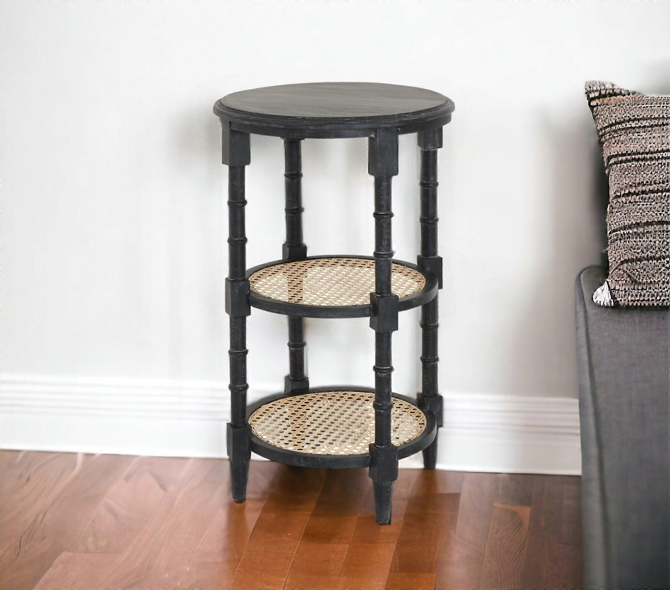 Tall Rounded Raffles End Table In Black