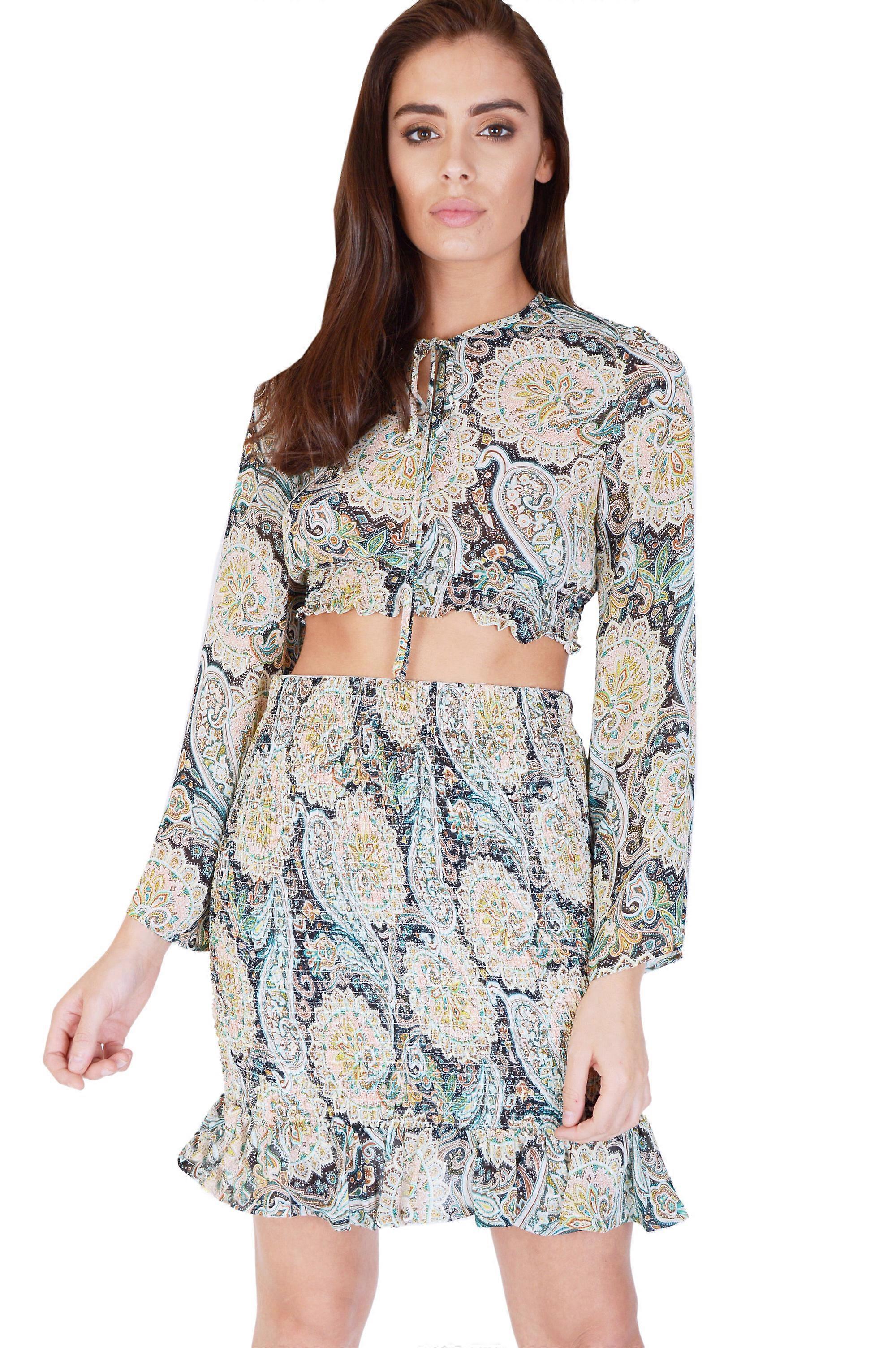 WYLDR Green Paisley Crop Top With Elasticated Waist