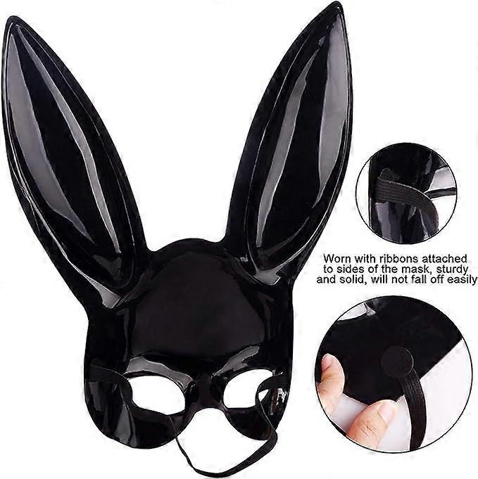 Rabbit Mask, Black Masquerade Mask, Rabbit Eye Mask with Ears for ...