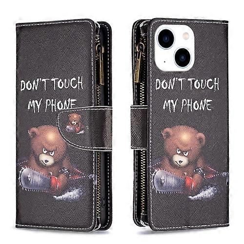 For iPhone 15 Colored Drawing Pattern Zipper Phone Leather Case
