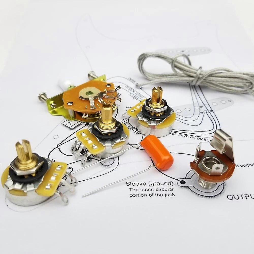 エレクトリックギターポテンショメータCTS 250K銅シャフト配線キットfor-Stratocaster CDEオレンジドロップキャップ+溶接線図