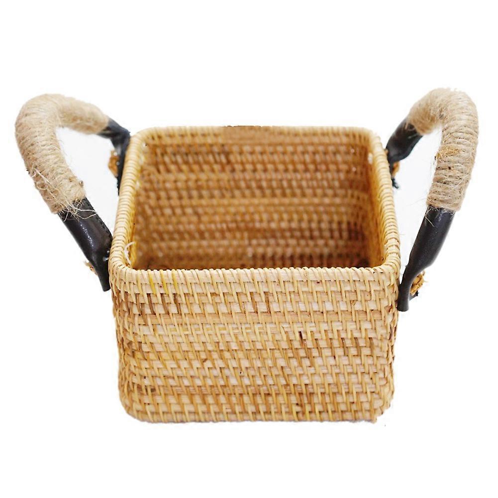 Handwoven Rattan Storage Tray with Handle Round Wicker Basket Bread Food Plate Fruit Cake Platter D