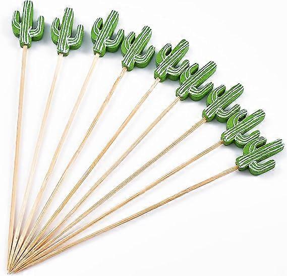 Cocktail Picks Handmade Bamboo Toothpicks 100pcs 4.7 in Green Cacti