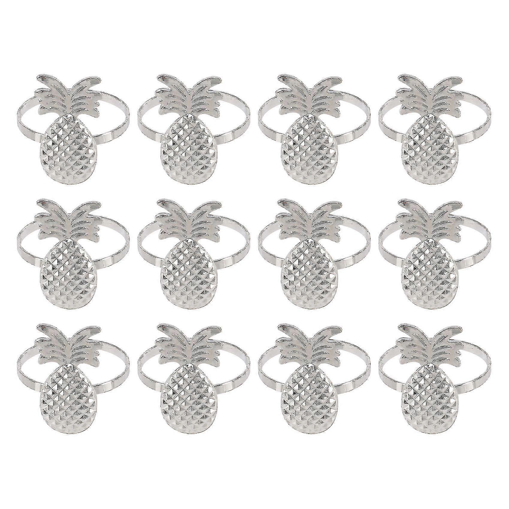 12pcs Pineapple Napkin Ring Metal Plating Napkin Ring Ring Silver