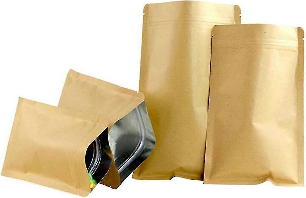 50pcs(5.5mil) Brown Kraft Paper Hermetic Flat Base Bag Ziplock Zipper Pouches Acsergery Gift