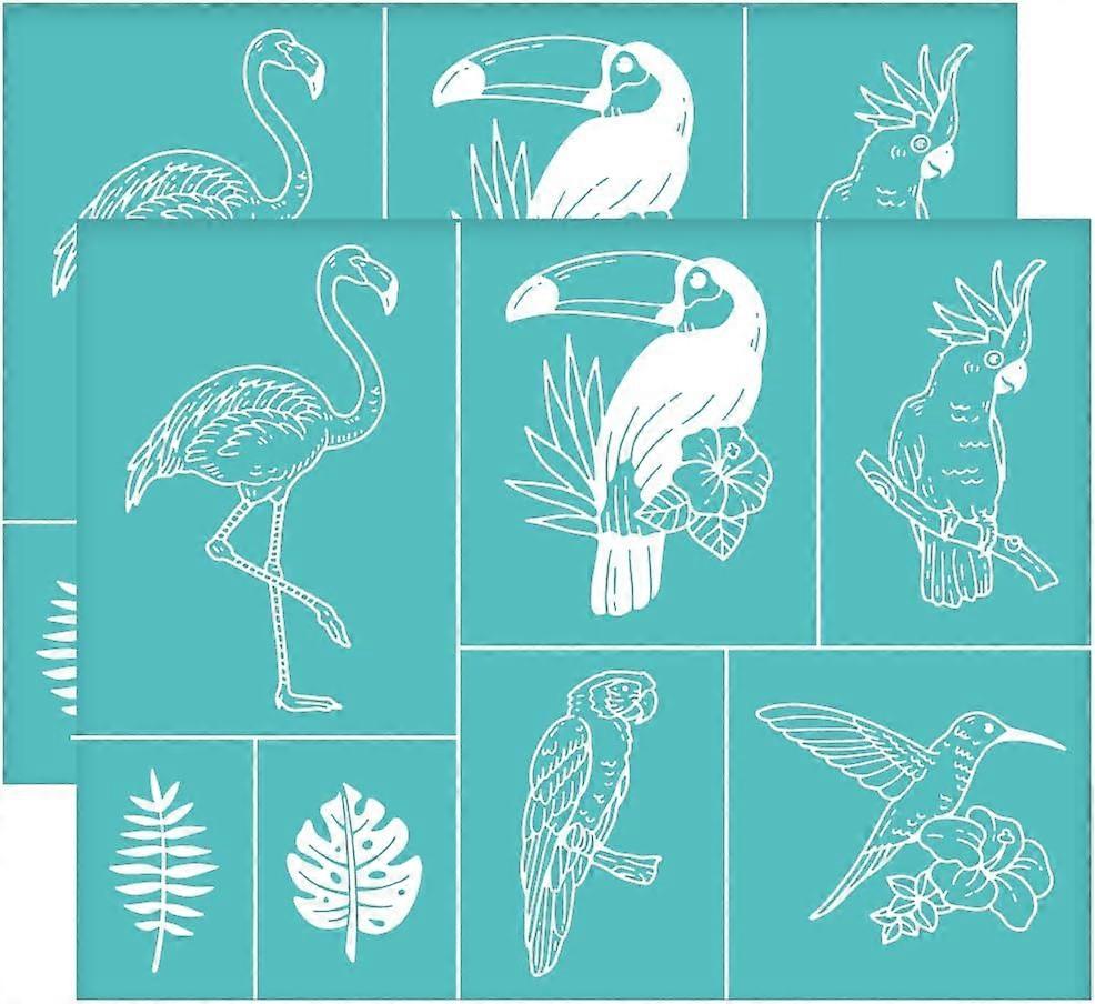 2pcs 11x8.6 Inch Flamingo Silk Screen Printing Stencils Self-Adhesive Tropical Bird Leaves Stencils Monstera Hummingbird Screen Printing Stencils Reus
