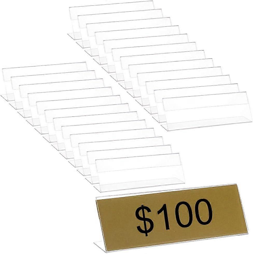 22PCS Transparent Acrylic Sign Display Holder with Protective Film 5.9x1.9x1.4inch L Shape Name Card Tag Label Stands for Weddings Buffet Birthday Par