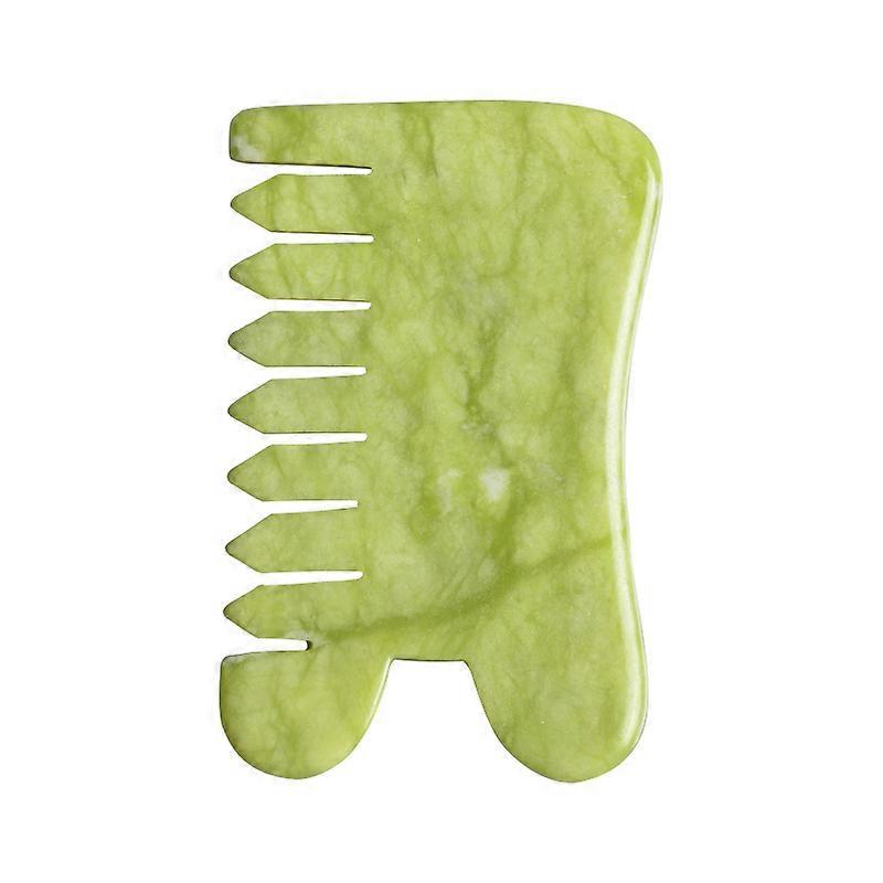 Multi-Using Green Jade Massage Comb, Handmade Deep Tissue Trigger Point Massager Tool for Full Body Relaxing Head Scalp Massage, Natural Jade Gua Sha 