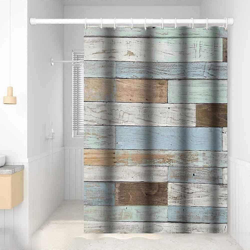 Farmhouse Shower Curtain for Bathroom Light Blue Gray Wood Shower Curtain Set with Hooks Rustic Wood Stripe Lines Fabric Waterproof Shower Curtains 60