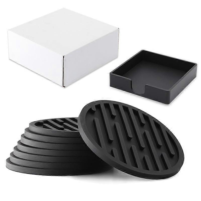 8pcs Silicone Coasters, Drink Coasters with Holder, Thickened Drainable Coaster(black)