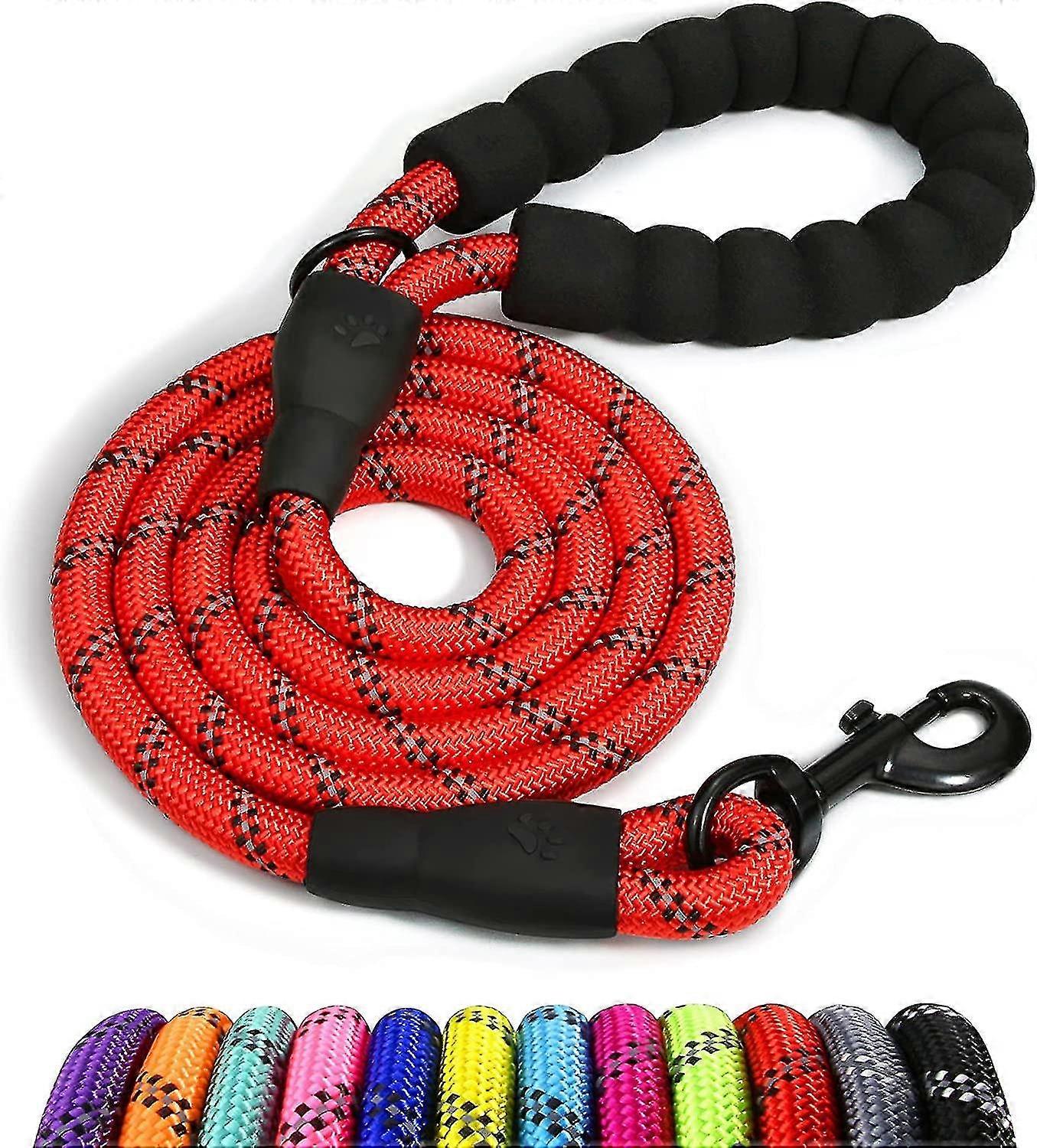 Dog Rope, Nylon Dog Leash With Soft Padded Handle And Reflective Threads, 150cm X 1.2cm, Red