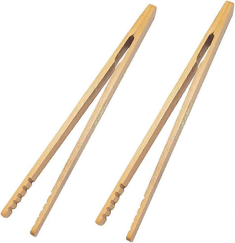 2 Pack 7 Inch Bamboo Kitchen Tongs for Toast Tea Bread Pickle Cooking