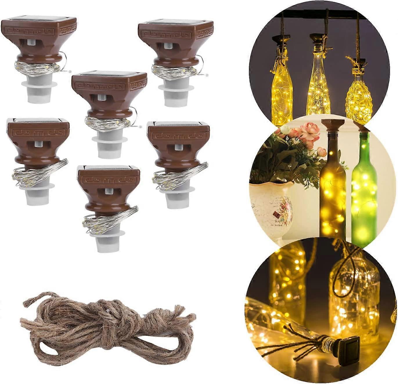 6 Pcs 20LED Solar String Lights, Bottle Cork Light Decor