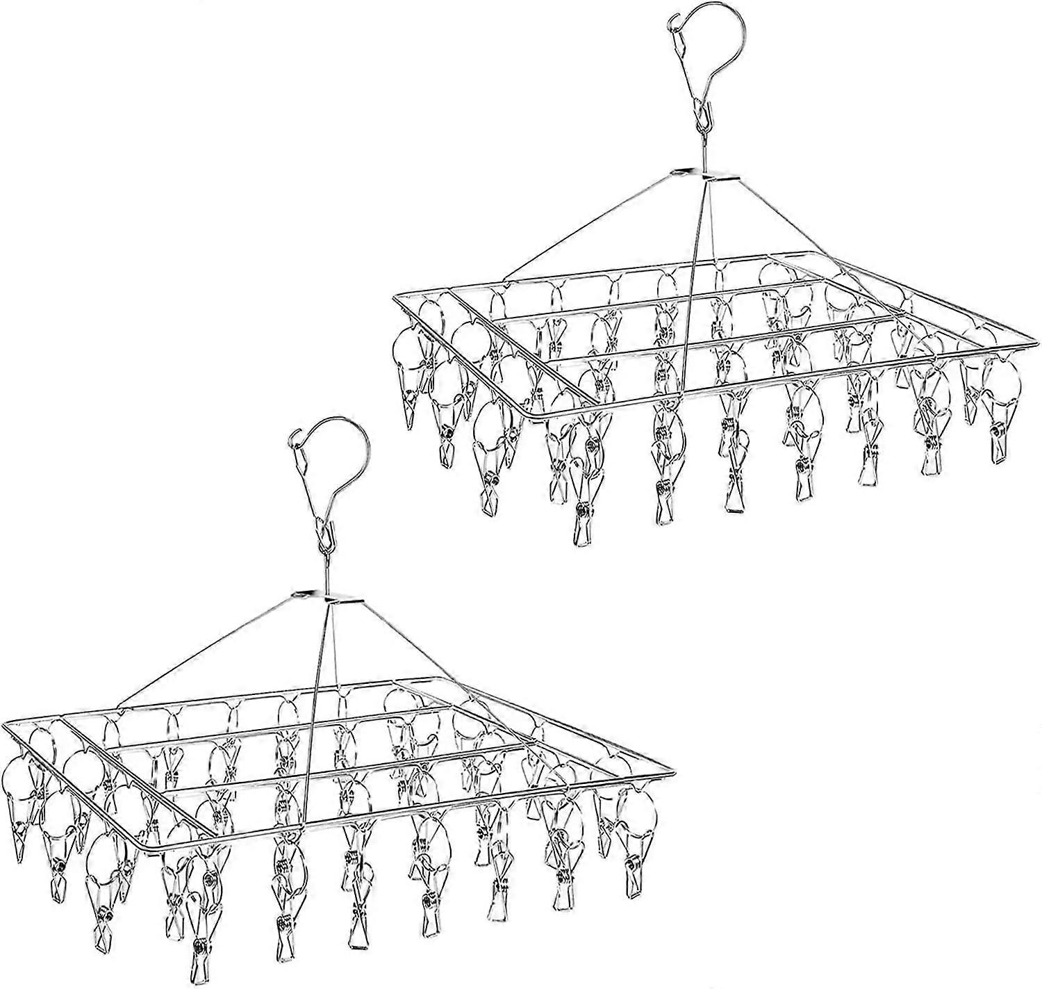 2-Pack Stainless Steel Laundry Drying Rack, Spinning Windproof Drying Rack (40 Clips)