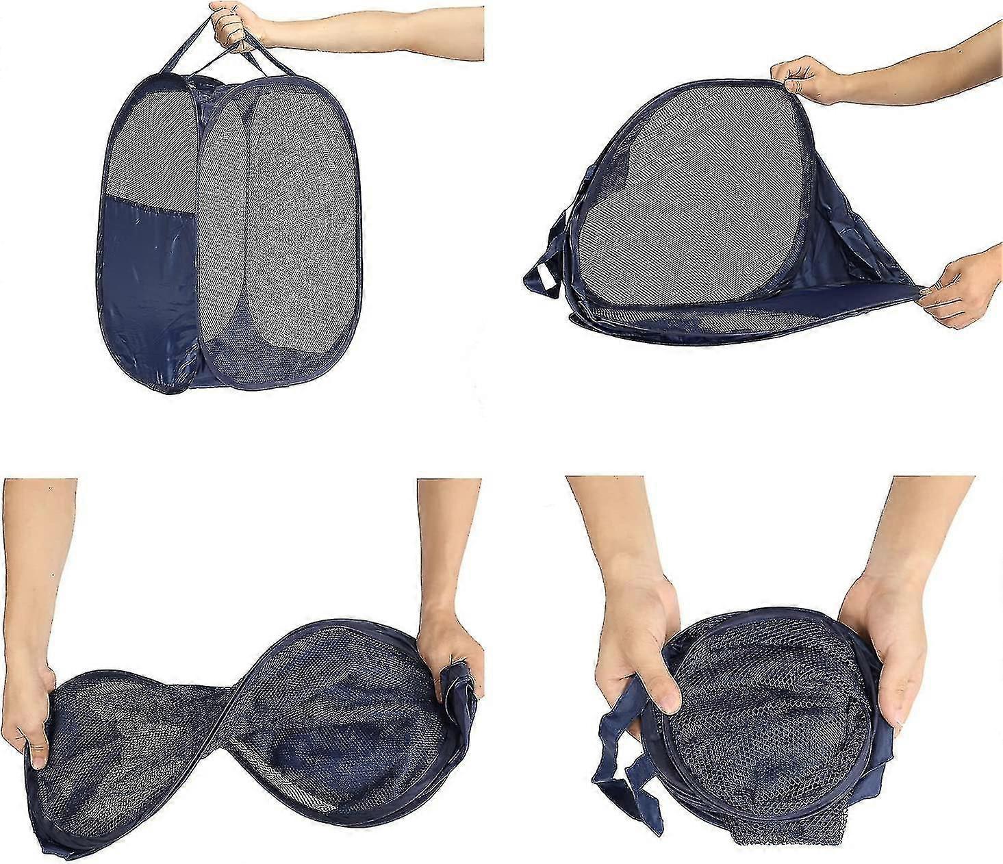 Pop-up Hamper,  Foldable Pop-up Mesh Hamper With Reinforced Carry Handles, Laundry Mesh Basket Blue, Pack Of 2